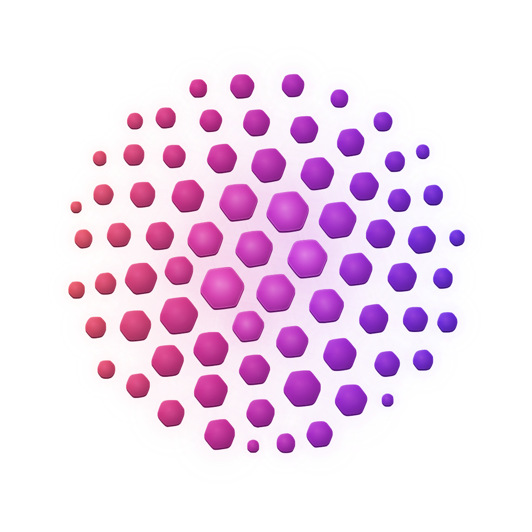 The Autonomah logo, alive: seventy-four pieces that breathe and light up.